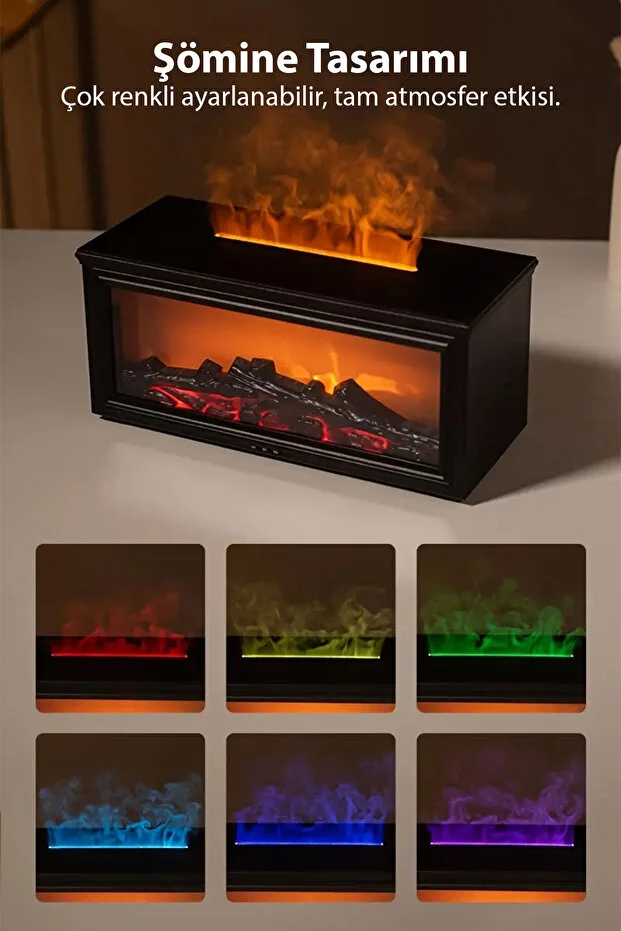 A4 Şömine Esintili Aromaterapi Difüzörü Ultrasonik Hava Nemlendici SİYAH